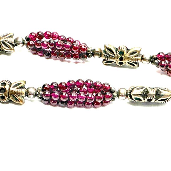 28" Vintage Tibetan Garnet Prayer Box Necklace—Gilt Gau with Multi-Strand Beads - Picture 5 of 14